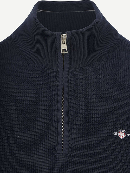 halve rits trui micro textured donkerblauw