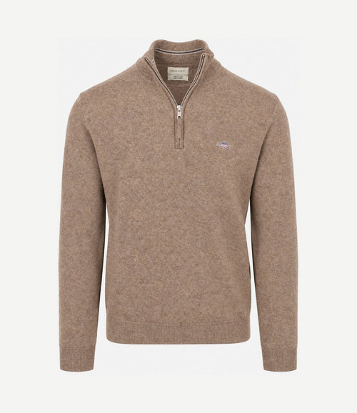 Halfzip lamswol trui camel