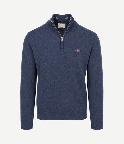 Halfzip lamswol trui donkerblauw