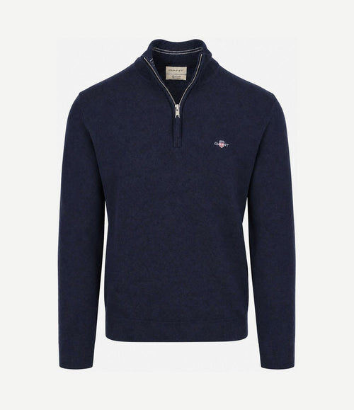 Halfzip lamswol trui donkerblauw