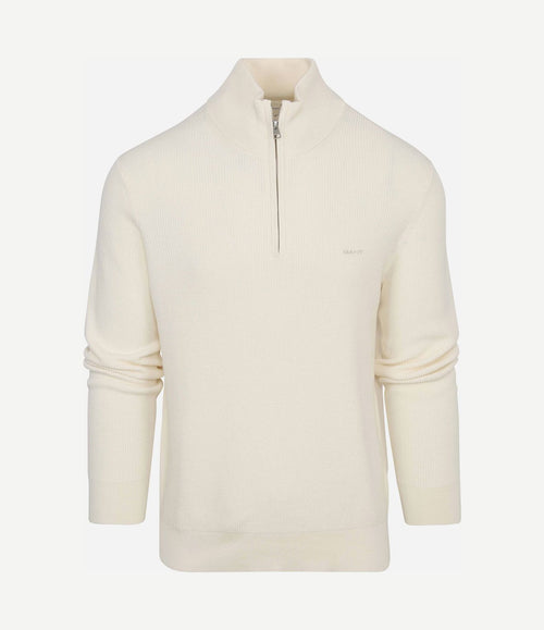 Halfzip trui wolmix ecru