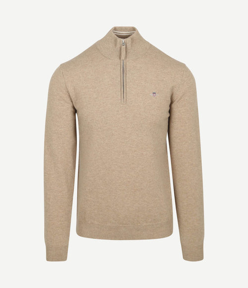 Halfzip wol trui logo beige
