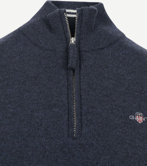 Gant halfzip wol trui logo melange donkerblauw | Regular-fit