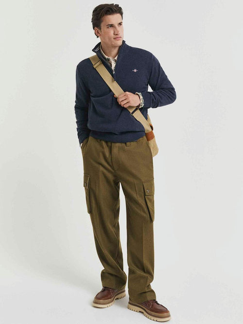 Gant halfzip wol trui logo melange donkerblauw | Regular-fit