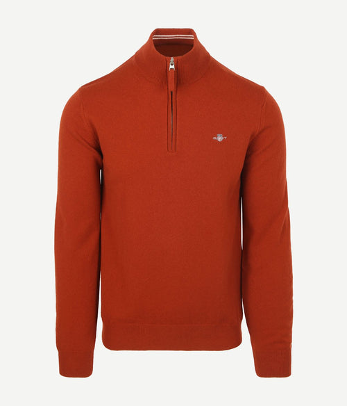 Halfzip wol trui logo rust