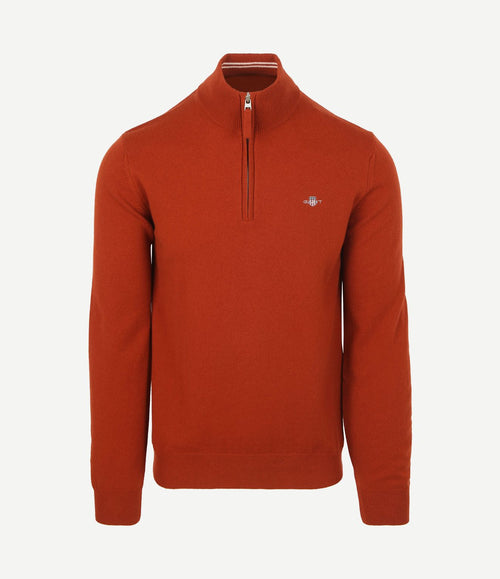 Halfzip wol trui logo rust