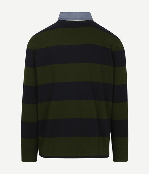 Gant heavy rugger shield longsleeve polo streep donkerblauw groen | Regular-fit