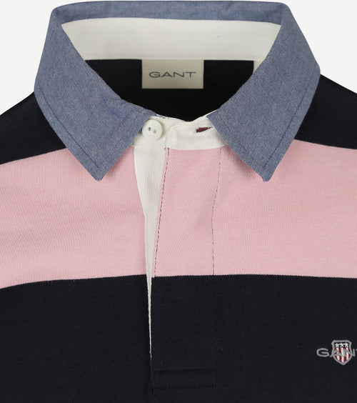 Gant heavy rugger shield polo streep donkerblauw roze | Regular-fit