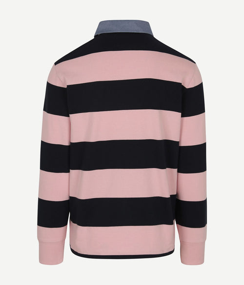 Gant heavy rugger shield polo streep donkerblauw roze | Regular-fit
