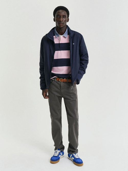 Gant heavy rugger shield polo streep donkerblauw roze | Regular-fit