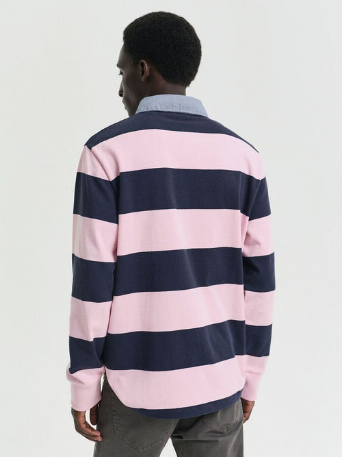 Gant heavy rugger shield polo streep donkerblauw roze | Regular-fit