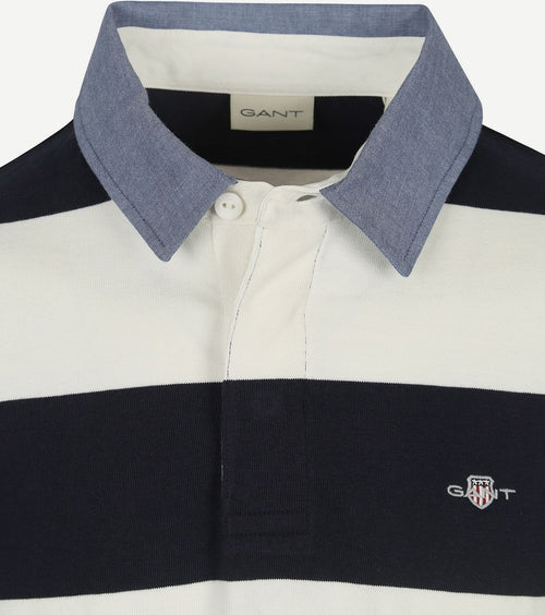 Gant heavy rugger shield polo streep donkerblauw wit | Regular-fit