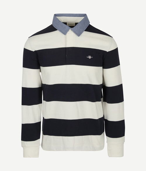 Gant heavy rugger shield polo streep donkerblauw wit | Regular-fit