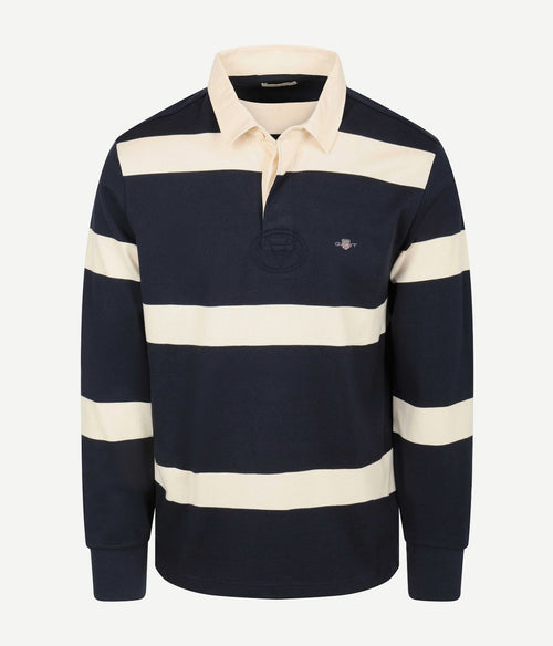 Heavy rugger stripe shield polo streep donkerblauw wit