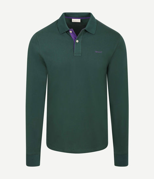 Longsleeve contrast piqué poloshirt tartan groen