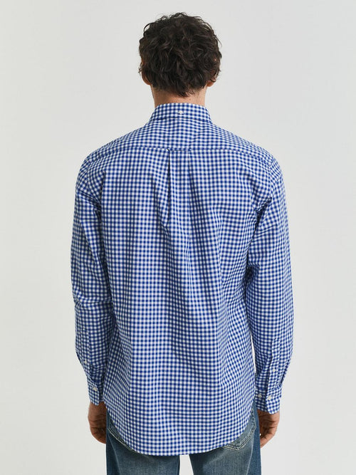 Overhemd gingham poplin college blauw