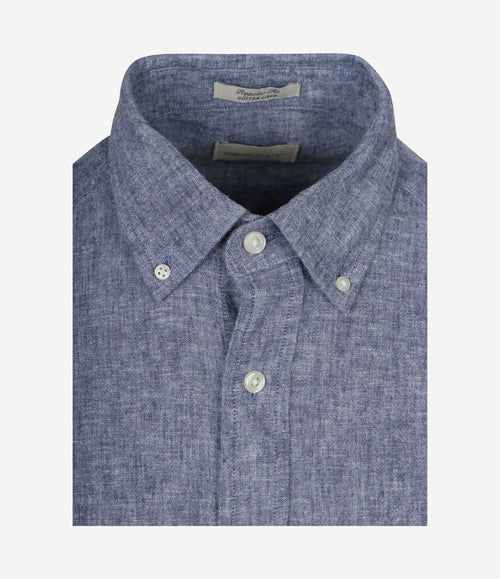 Overhemd cotton linen blauw