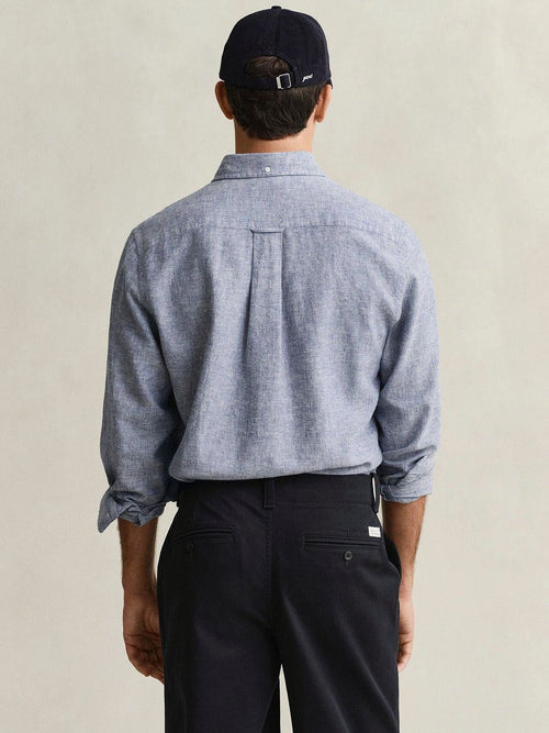 Overhemd cotton linen blauw