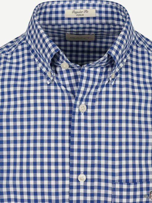 Overhemd gingham poplin college blauw