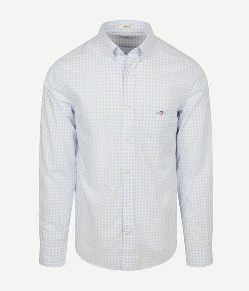Overhemd gingham poplin college lichtblauw