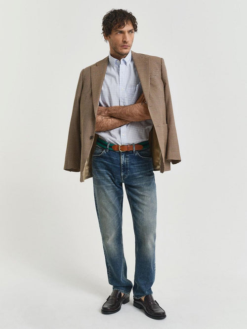 Overhemd gingham poplin college lichtblauw