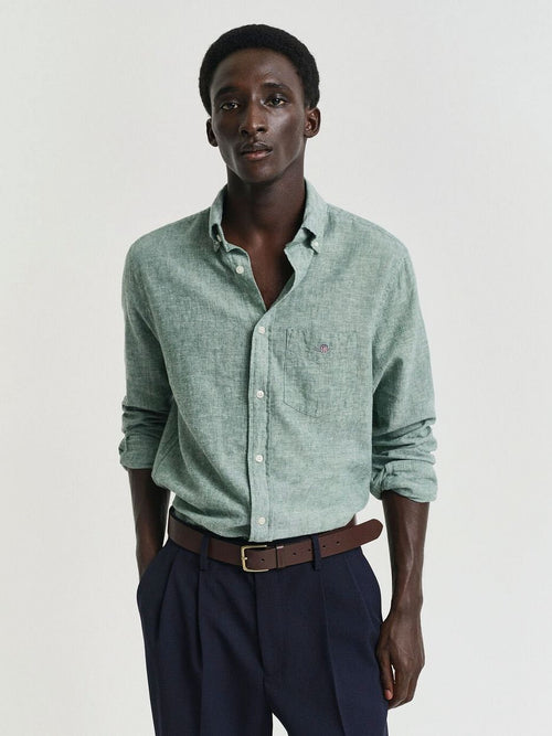 Gant overhemd linnen groen | Regular-fit