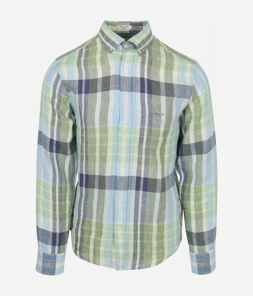 Gant overhemd linnen ruiten blauw groen | Regular-fit