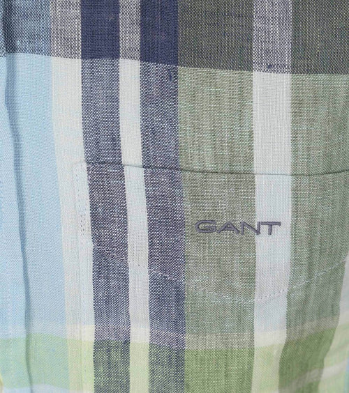 Gant overhemd linnen ruiten blauw groen | Regular-fit