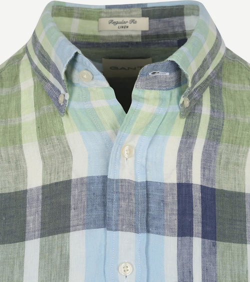 Gant overhemd linnen ruiten blauw groen | Regular-fit