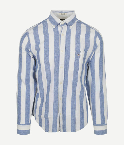 Gant overhemd streep bold linnen blauw | Regular-fit