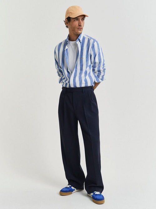 Gant overhemd streep bold linnen blauw | Regular-fit