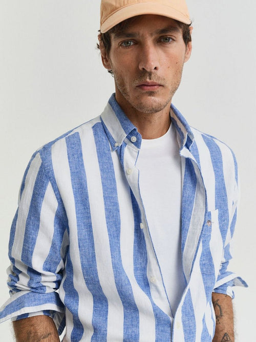 Gant overhemd streep bold linnen blauw | Regular-fit