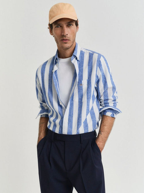 Gant overhemd streep bold linnen blauw | Regular-fit