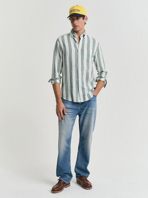 Gant overhemd streep bold linnen groen | Regular-fit