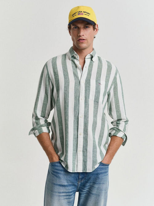 Gant overhemd streep bold linnen groen | Regular-fit