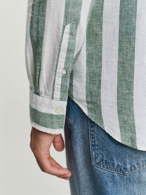 Gant overhemd streep bold linnen groen | Regular-fit