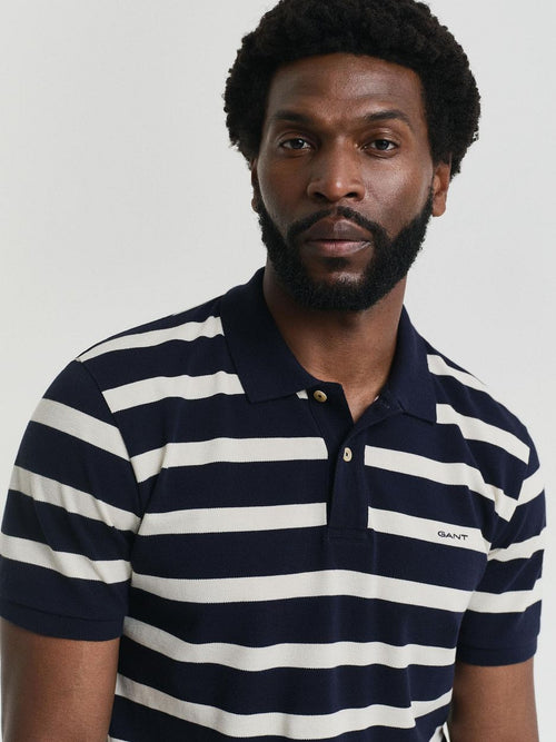 Poloshirt stripe donkerblauw wit