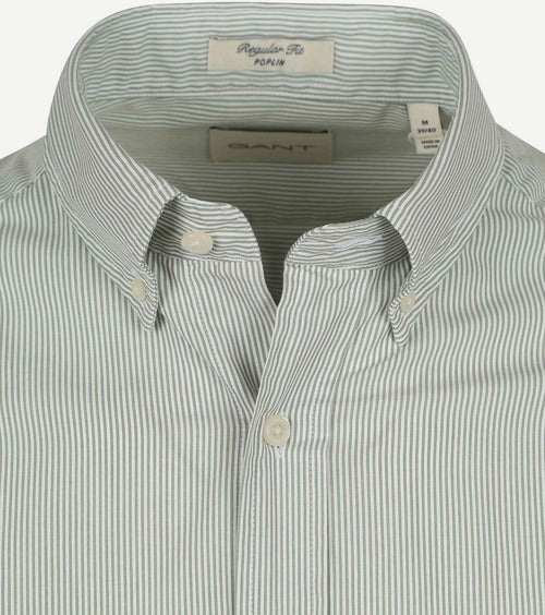 Gant poplin banker overhemd streep groen | Regular-fit