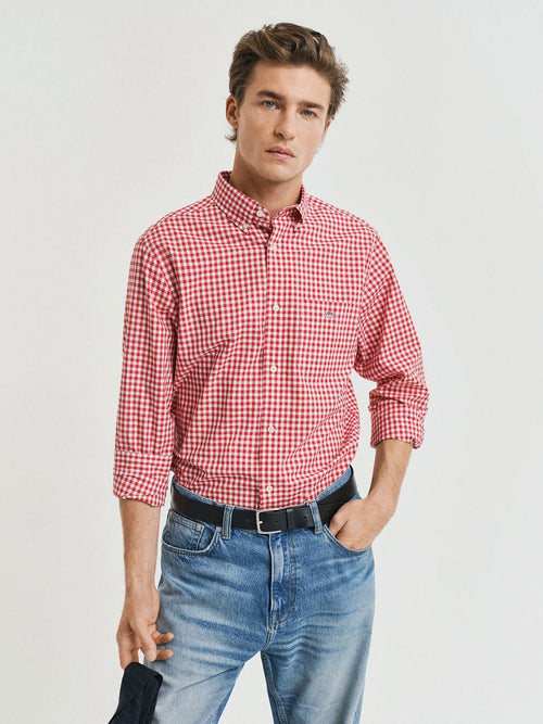 Poplin banker overhemd streep rood