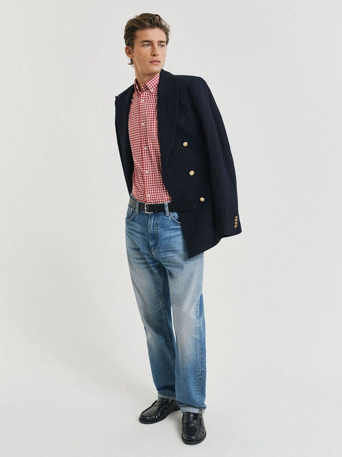 Poplin banker overhemd streep rood