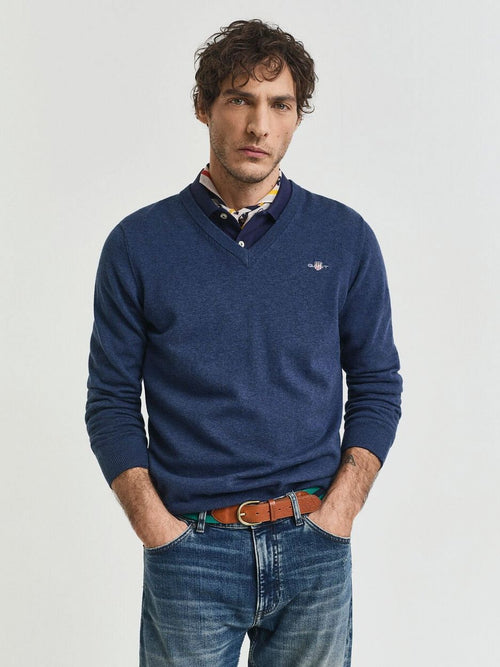 Gant pullover v-hals jeans blauw | Regular-fit