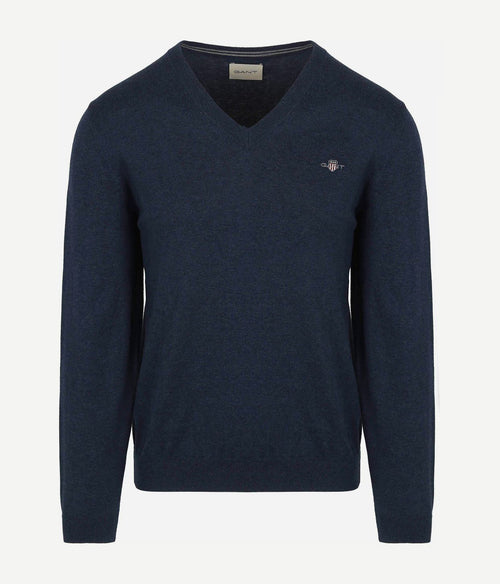Gant pullover v-hals jeans blauw | Regular-fit