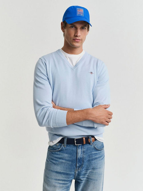Gant pullover v-hals lichtblauw | Regular-fit