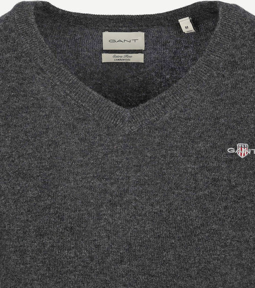 Gant pullover v-hals woolblend antraciet | Regular-fit