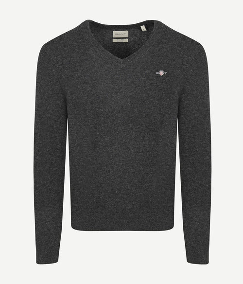 Gant pullover v-hals woolblend antraciet | Regular-fit