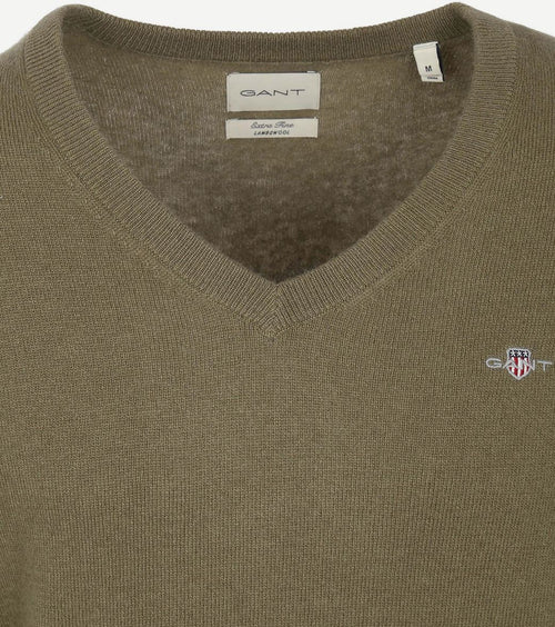 Gant pullover v-hals woolblend army groen | Regular-fit