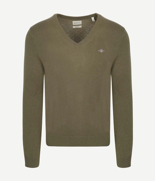 Gant pullover v-hals woolblend army groen | Regular-fit