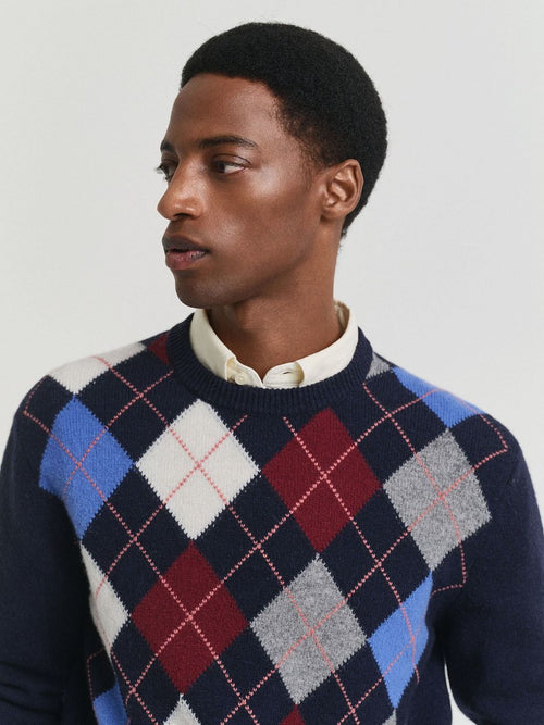 Gant pullover wool blend argyle donkerblauw | Regular-fit
