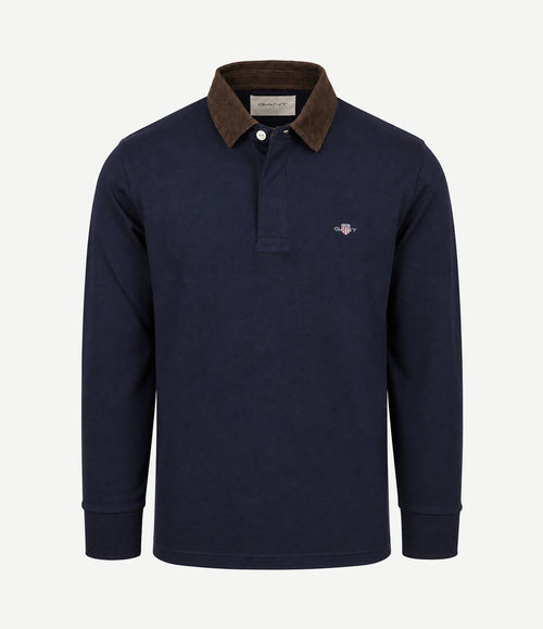 Rugger shield corduroy polo donkerblauw