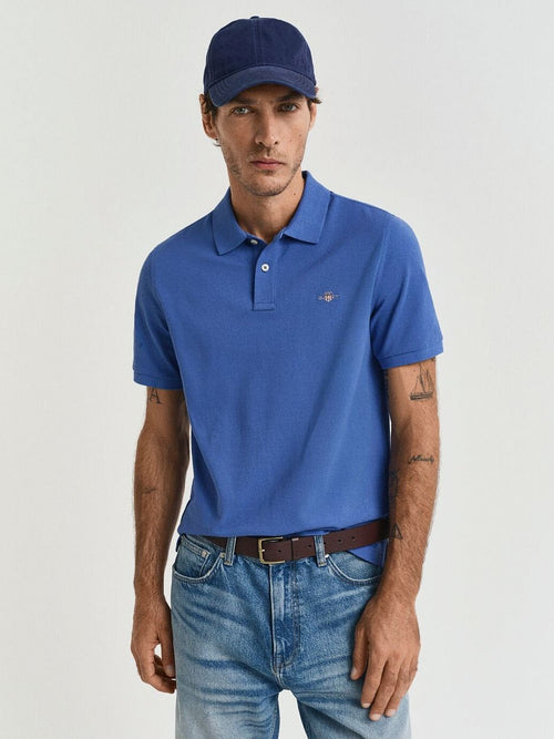 Gant shield piqué poloshirt kobaltblauw | Regular-fit